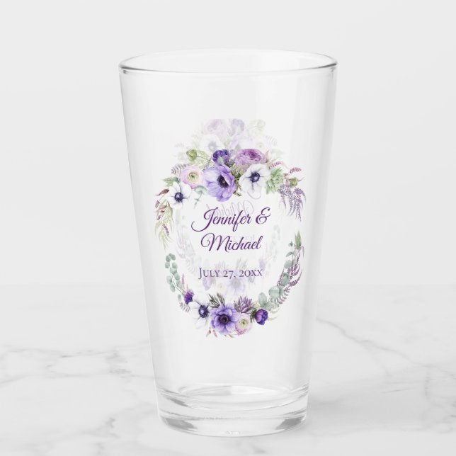 Copo De Pint Lavanda Roxa Branca de Casamento Floral (Frente)