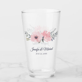 Copo De Pint Lembrança de Casamento Floral Rosa Choque