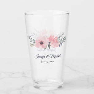 Copo De Pint Lembrança de Casamento Floral Rosa Choque