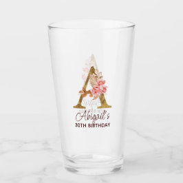 Copo De Pint Letra A Monograma Dourado Rosas Rosa Beijo