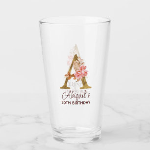 Copo De Pint Letra A Monograma Dourado Rosas Rosa Beijo