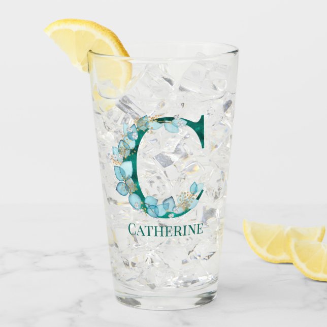 Copo De Pint Letra aquarela e monograma Dourado, letra C (Gelo frontal)