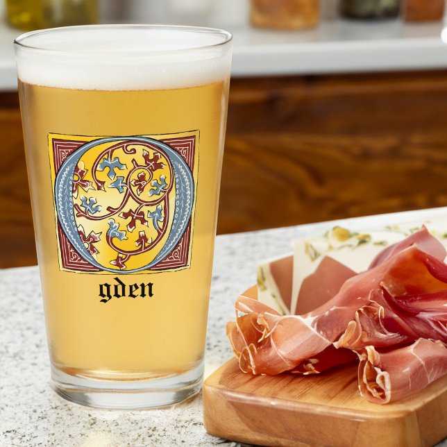 Copo De Pint Letra azul medieval e vermelha voy iluminada - O (Criador carregado)