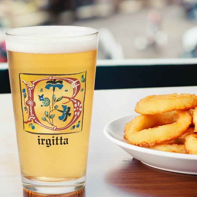 Copo De Pint Letra Floral Iluminada Medieval B Monograma (Criador carregado)