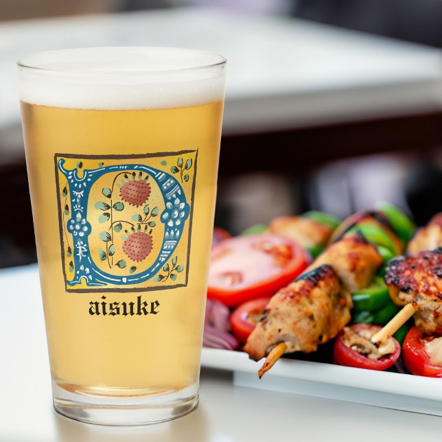 Copo De Pint Letra Floral Iluminada Medieval D Monograma (Criador carregado)