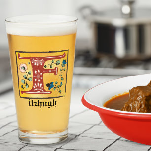 Copo De Pint Letra Floral Iluminada Medieval F Monograma