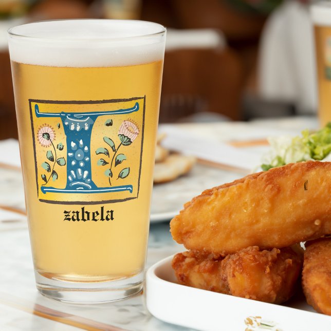 Copo De Pint Letra Floral Iluminada Medieval I Monograma (Criador carregado)