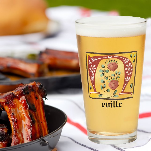 Copo De Pint Letra Floral Iluminada Medieval N Monograma (Criador carregado)