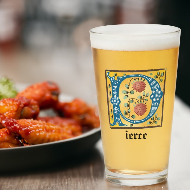 Copo De Pint Letra Floral Iluminada Medieval P Monograma (Criador carregado)