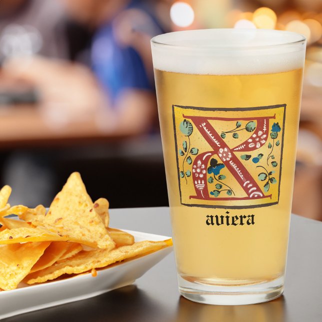 Copo De Pint Letra Floral Iluminada Medieval X Monograma (Criador carregado)