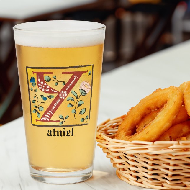 Copo De Pint Letra Floral Iluminada Medieval Y Monograma (Criador carregado)