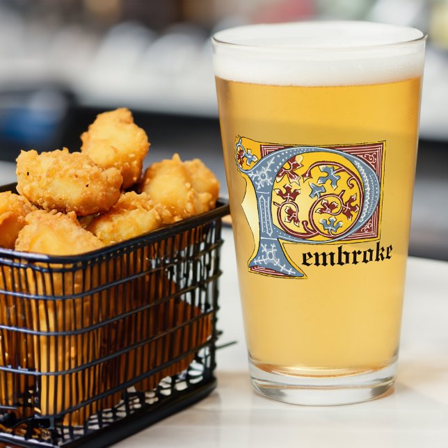 Copo De Pint Letra Iluminada Azul e Vermelha Medieval P (Criador carregado)