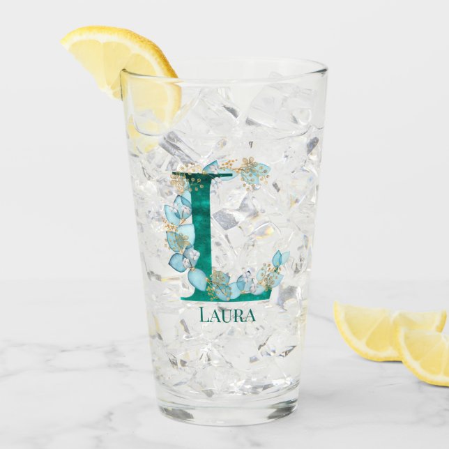 Copo De Pint Letra L em branco e monograma Dourado (Gelo frontal)