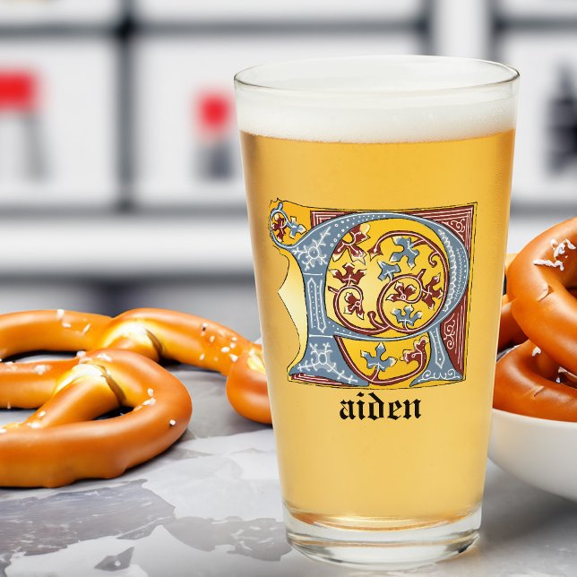 Copo De Pint Letra R Iluminada Azul Medieval e Vermelha Ivy (Criador carregado)