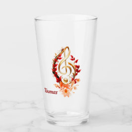 Copo De Pint Limpa ouro com folhas vermelhas.