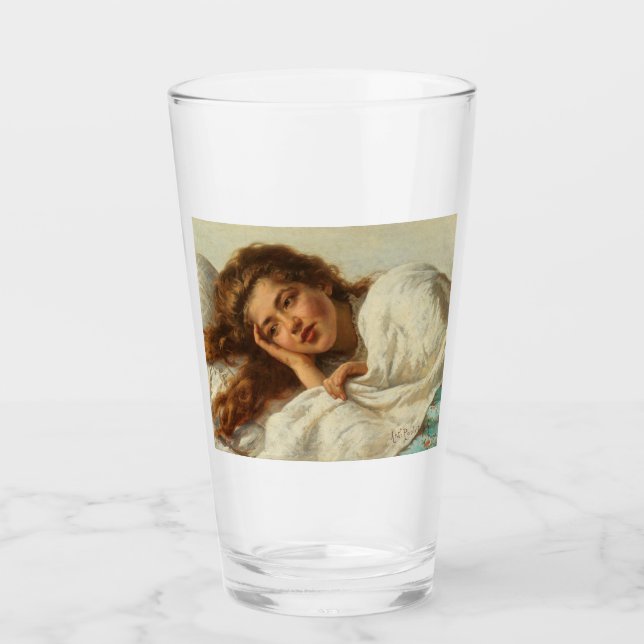 Copo De Pint Linda garota deitada na cama com cabelo vermelho (Frente)