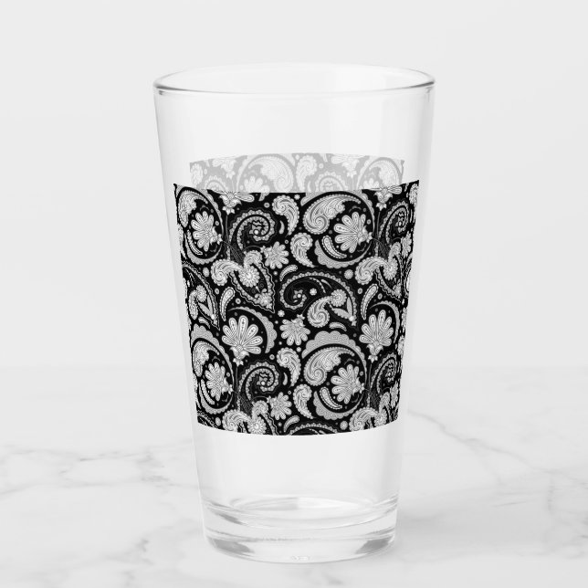 Copo De Pint Lindos padrões de paisley preto e branco vintage (Frente)