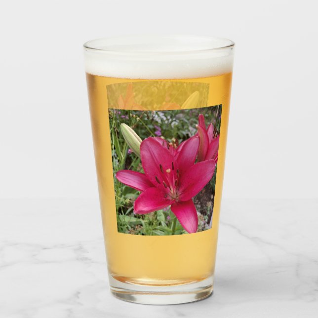 Copo De Pint Lírio de Vidro Rosa Vibrante (Frente (Preenchido))