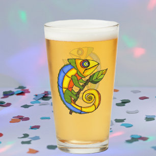 Copo De Pint Lizard Colorida Bonita no Branch Grande Olhos