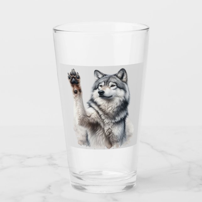 Copo De Pint Lobo Cinzento Artístico em aquarela (Frente)
