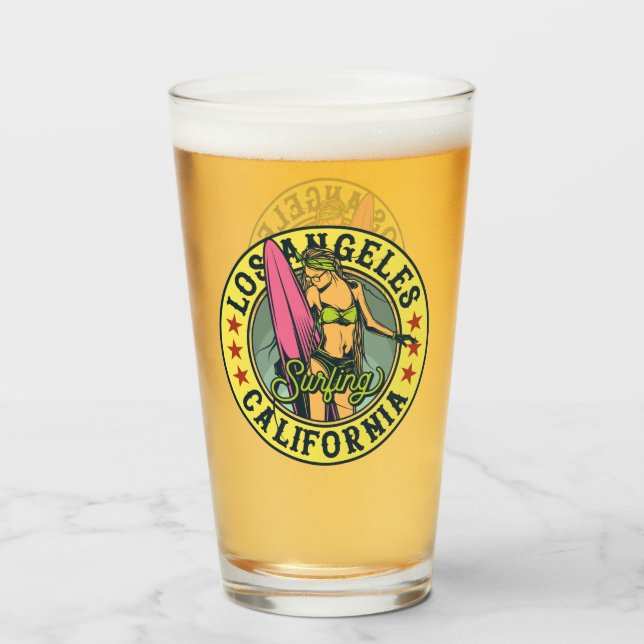 Copo De Pint Los Angeles California Surfer Girl Beer (Frente (Preenchido))