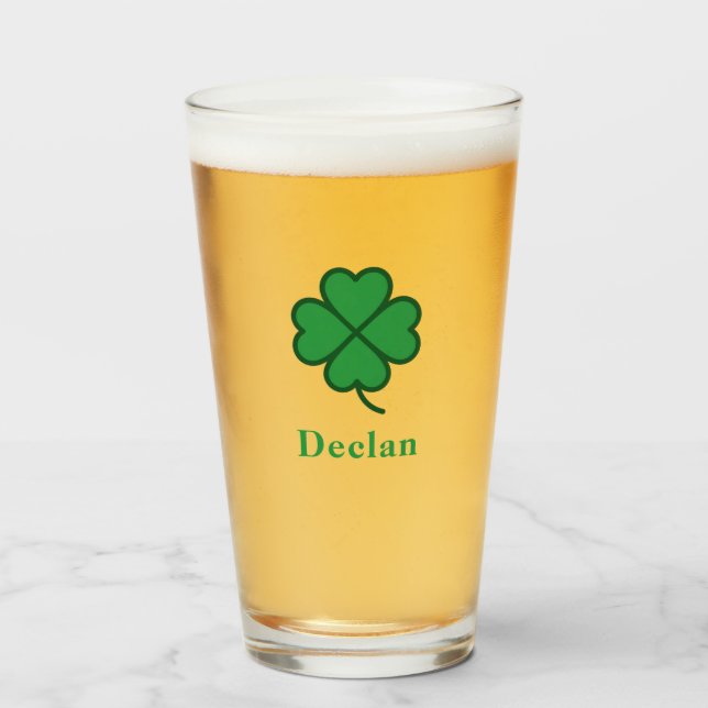 Copo De Pint Lucky Irish Four Green Leaf with Last Name (Frente (Preenchido))