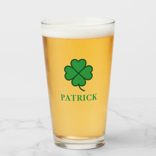 Copo De Pint Lucky Irish Four Green Leaf with Monogram Name (Frente (Preenchido))