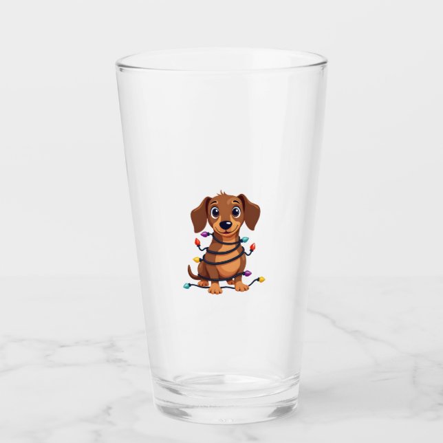 Copo De Pint Luzes de Natal de Dachshund (Frente)