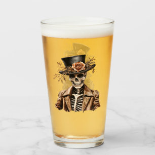 Copo De Pint Macabre Laranja & Púrpura Esqueleto de Aquarela