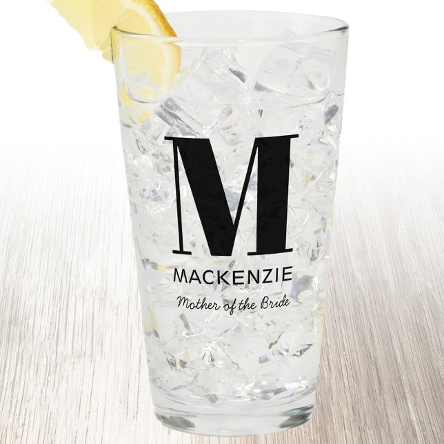 Copo De Pint Mãe do Nome do Monograma da Noiva (Mother of the Bride personalized monogram glass tumbler)