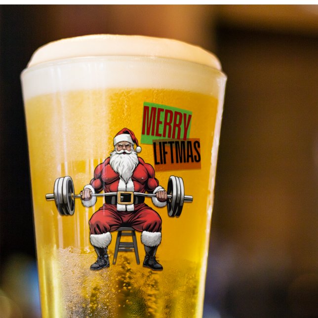 Copo De Pint Malhação Engraçada Natal Liftmas Barbell Papais no (Merry Liftmas!! A funny Swole Santa Beer Glass. A great gift for your personal trainer or coach.)