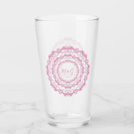 Copo De Pint Mandala cor-de-rosa floral retro. Monograma