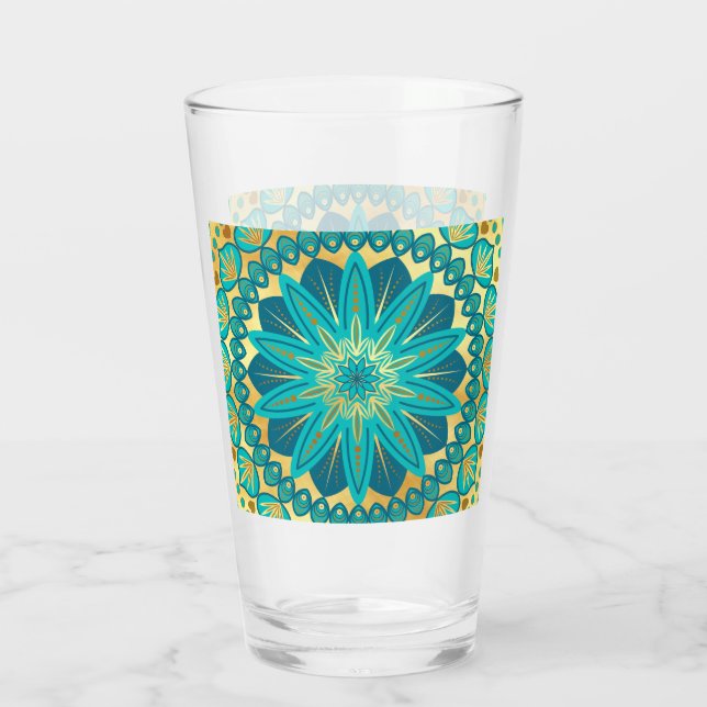 Copo De Pint Mandalas Flor de Ouro Azul (Verso)