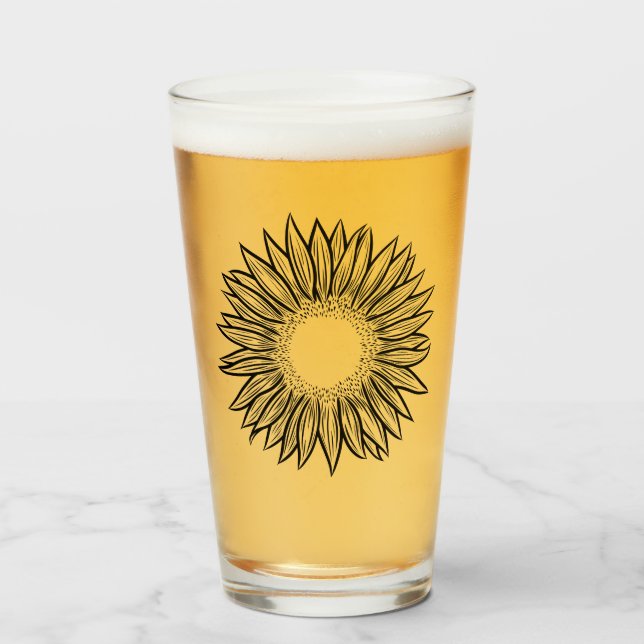 Copo De Pint Mão De Girassol Russo Floral Desenhada (Frente (Preenchido))