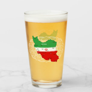 Copo De Pint Mapa do Irã com Bandeira e Emblema