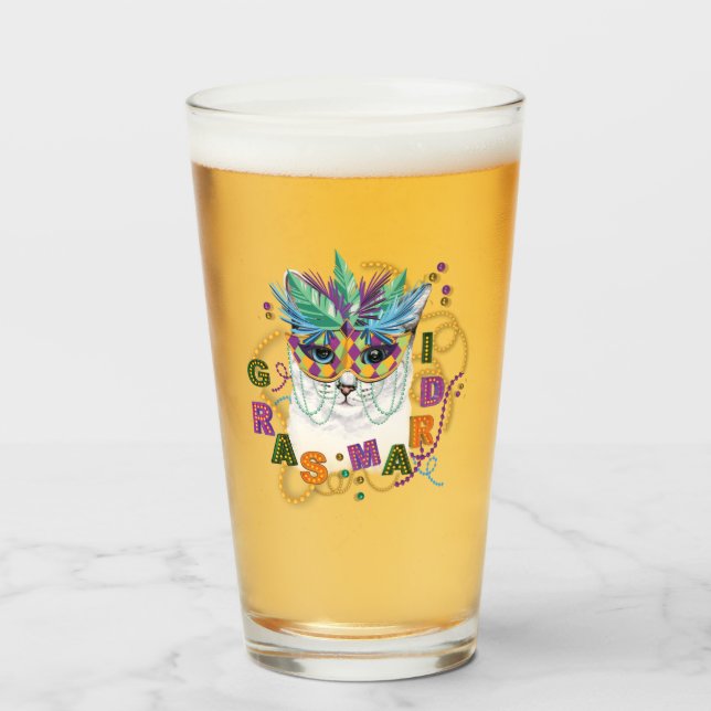 Copo De Pint Mardi Gras Cat, Mardi Gras Engraçado (Frente (Preenchido))