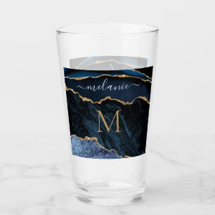 Copo De Pint Marinho Azul Dourado Marble Personalizado Texto No