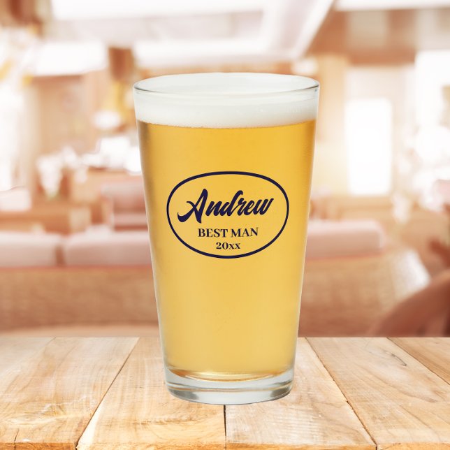 Copo De Pint Marinho Azul Estilizado Nome Melhor Homem De Casam (In Situ Table)