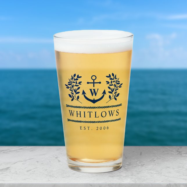 Copo De Pint Marinho Blue Greenerescência Náutica Monograma Hou (Criador carregado)