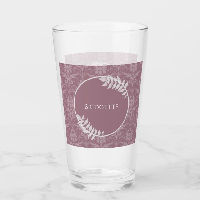 Copo De Pint Mauve Elegant Damask Personalizado Glass (Frente)