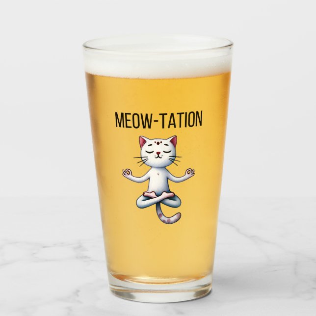 Copo De Pint Meditação de Gato Engraçado (Frente (Preenchido))