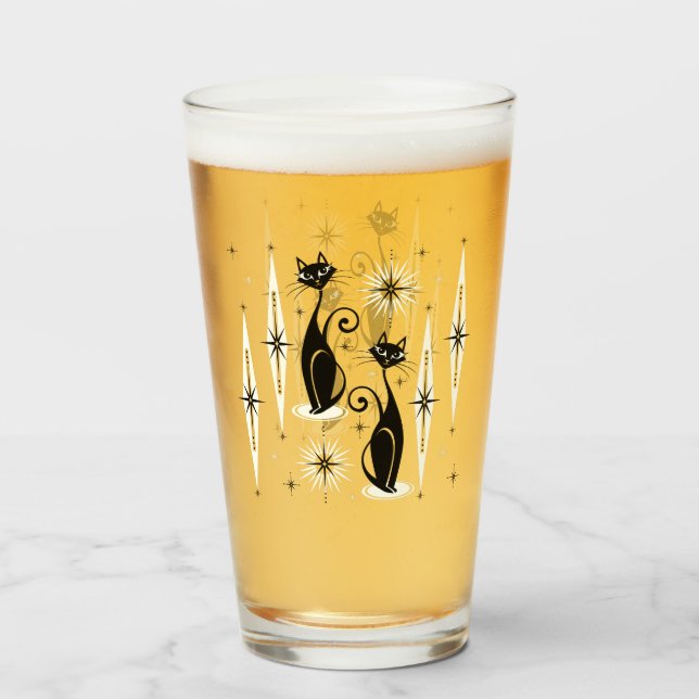 Copo De Pint Meio século Meow Retro Atomic Cats ©studioxtine (Frente (Preenchido))