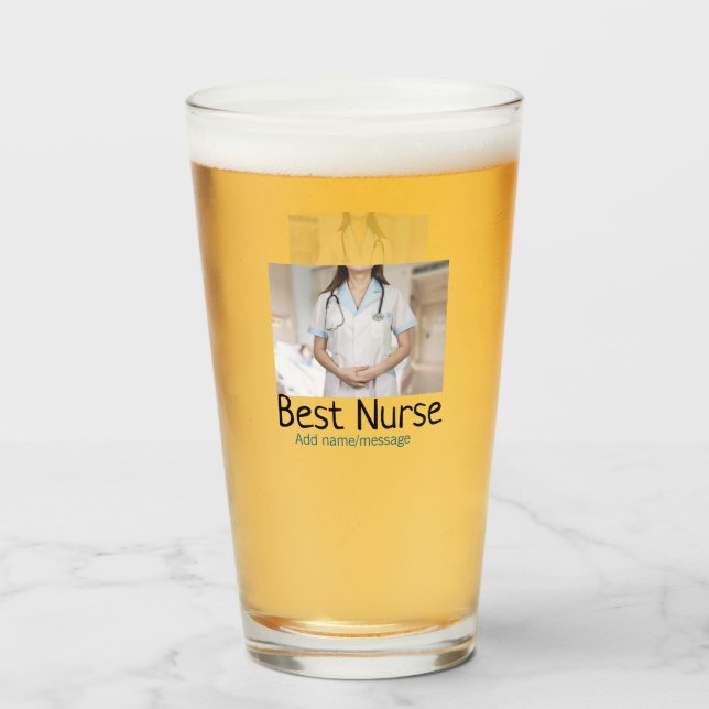 Copo De Pint Melhor enfermeira adicionar nome de foto texto méd (Frente (Preenchido))