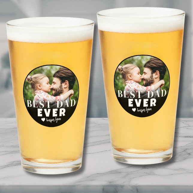 Copo De Pint Melhor Pai de Fotografia Moderna Personalizada (Personalized Modern Photo Best Dad Glass)