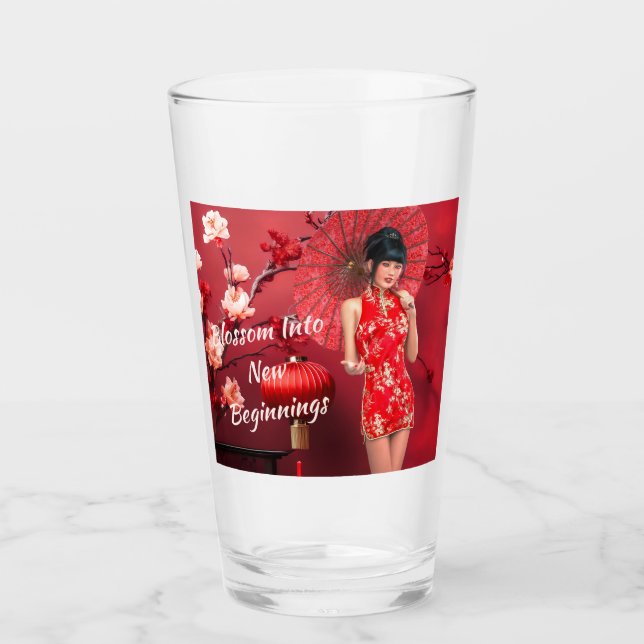 Copo De Pint Menina chinesa de ano novo com guarda-chuva vermel (Frente)
