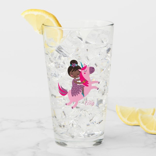 Copo De Pint Menina Negra Coca-branca a Andar num Unicórnio (Gelo frontal)