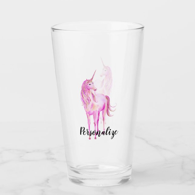 Copo De Pint Menina Rosa Dourado Unicórnio Personalizado (Frente)