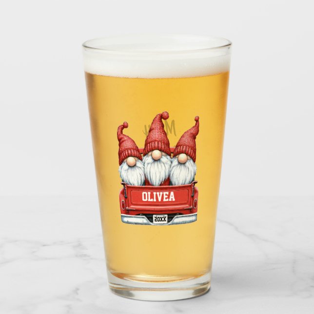 Copo De Pint Merry Christmas Gnomes in Truck (Frente (Preenchido))