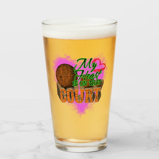 Copo De Pint Meu Coração Está No Tribunal De Basquete, Basquete (Frente (Preenchido))
