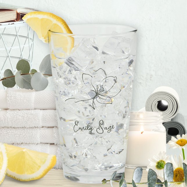 Copo De Pint Minimalist Floral Zen Line Art Sage Green (Minimalist Floral Line Art Zen Sage Green Glass ©Susanne Sachers - Sunny Wanderlust 🌞✈️)